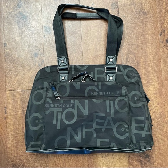 Kenneth Cole reaction black tote computer bag purse black zipper straps - Picture 5 of 11